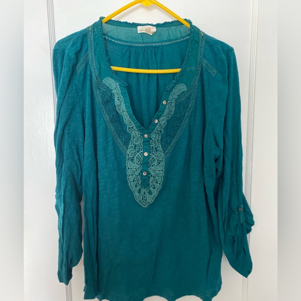 Green top with embroidered neckline